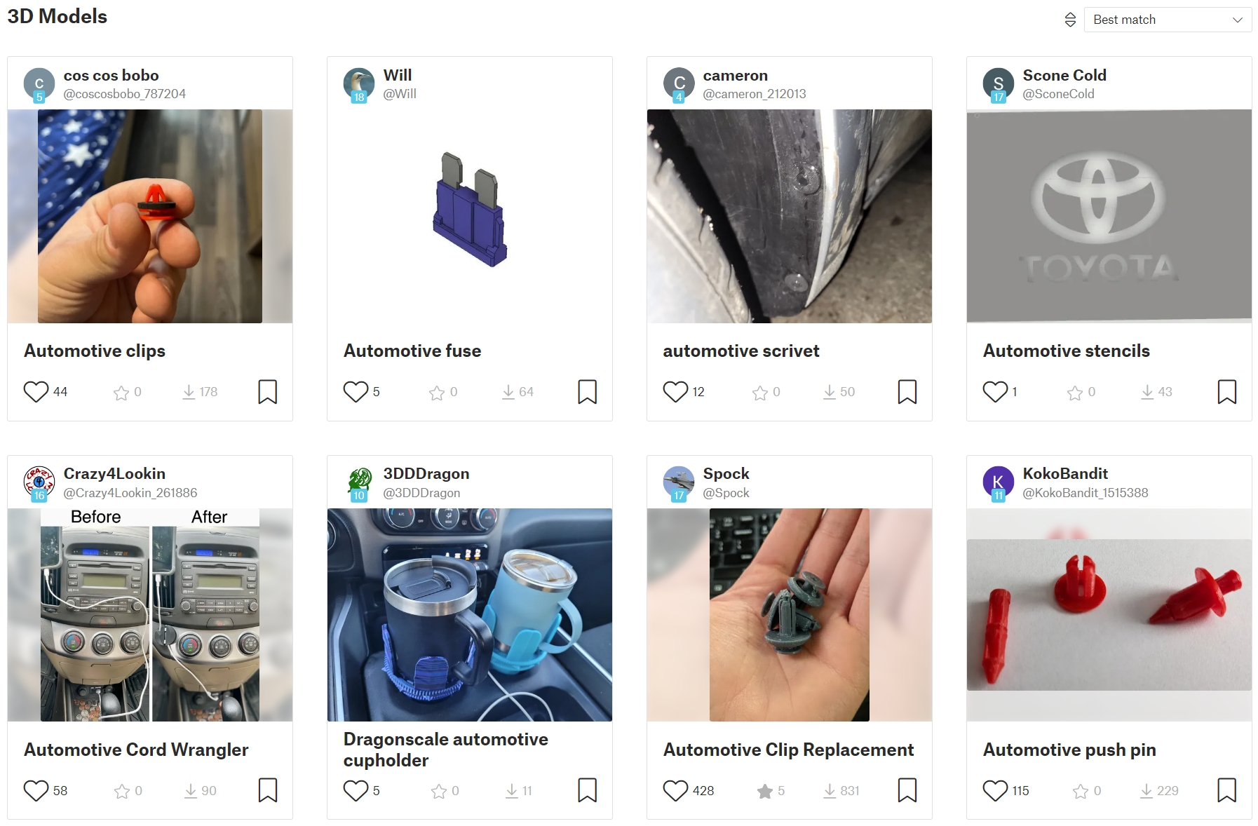 Druckbare 3D-Drucker-Autoteile-STL-Dateien Printables 3D Printer Car Parts STL Files