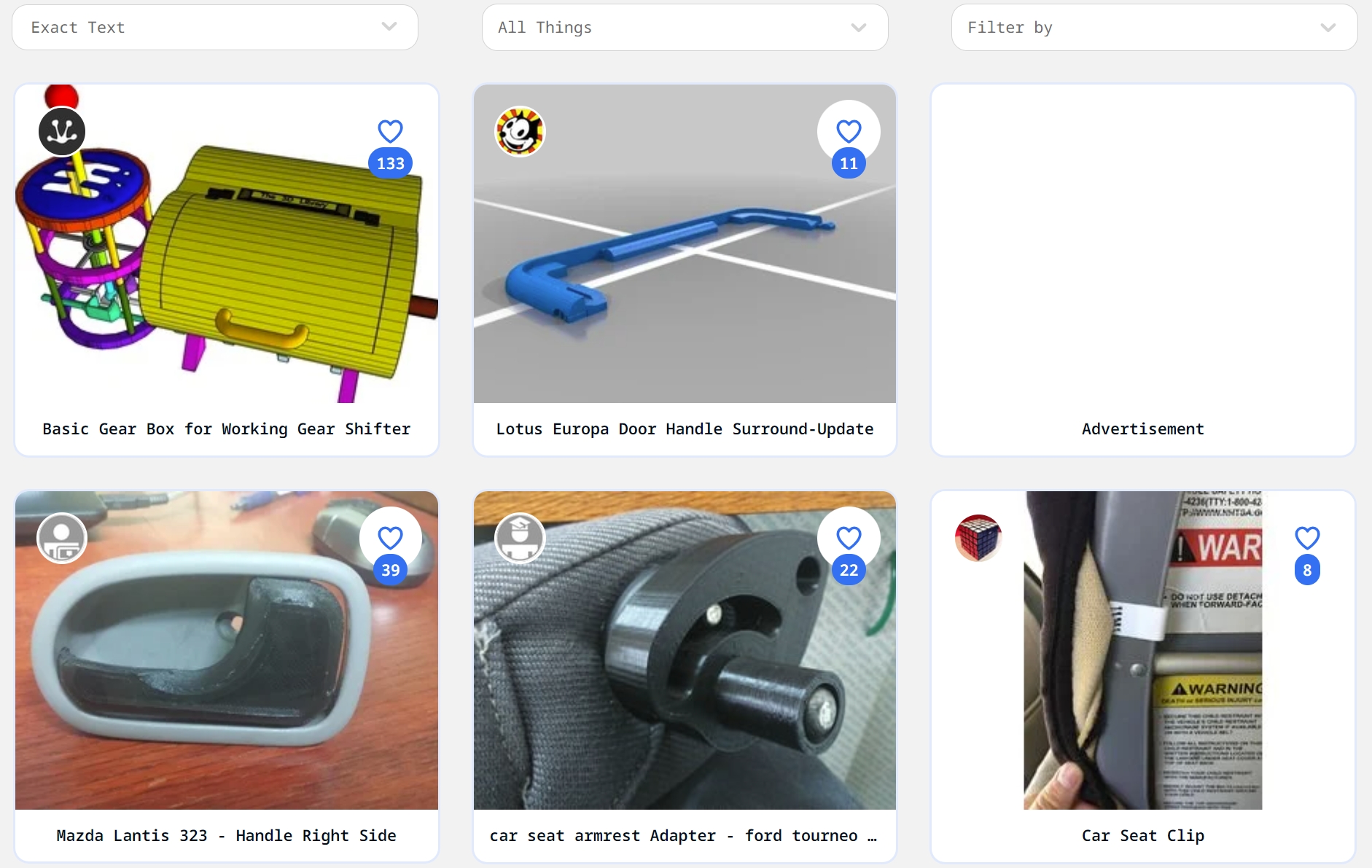 Thingiverse 3D-Drucker Autoteile STL-Dateien Thingiverse 3D Printer Car Parts STL Files